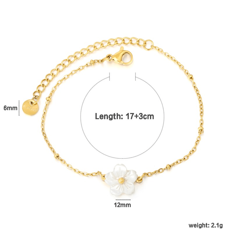 Women's Stainless Steel White Shell Peach Blossom Flower Bracelet